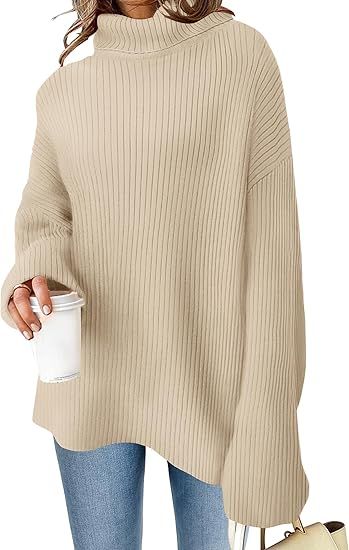 ZESICA Women's 2023 Winter Sweaters High Neck Long Sleeve Chunky Knit Oversized Side Slit Pullove... | Amazon (US)
