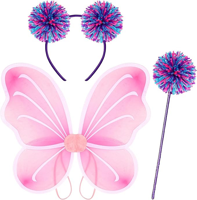 Parma77 3 Pcs Fairy Butterfly Wings for Children,with Headband for Halloween Cosplay Party Pink f... | Amazon (US)