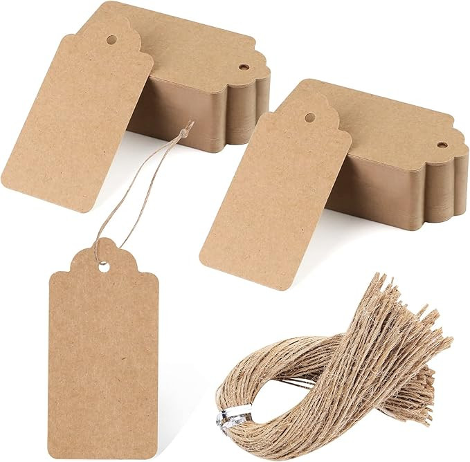 SallyFashion 2X4 Inch Kraft Paper Tags, 100 PCS Gift Tags, Craft Hang Tags with Free 100 Root Nat... | Amazon (US)