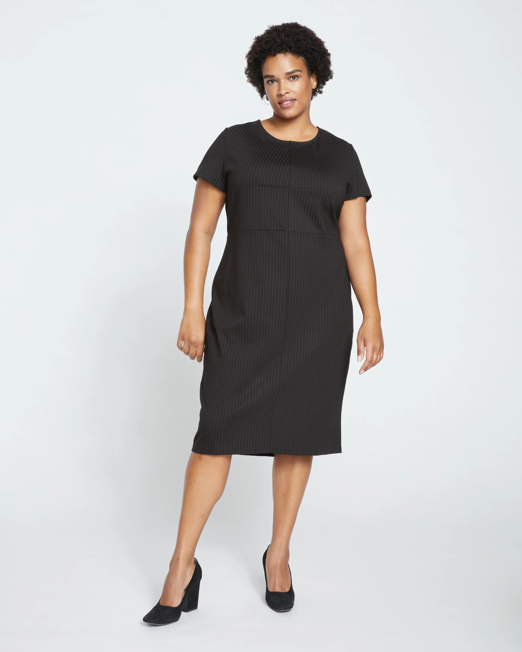 Executive Ponte Dress - Slate Pinstripe | Universal Standard