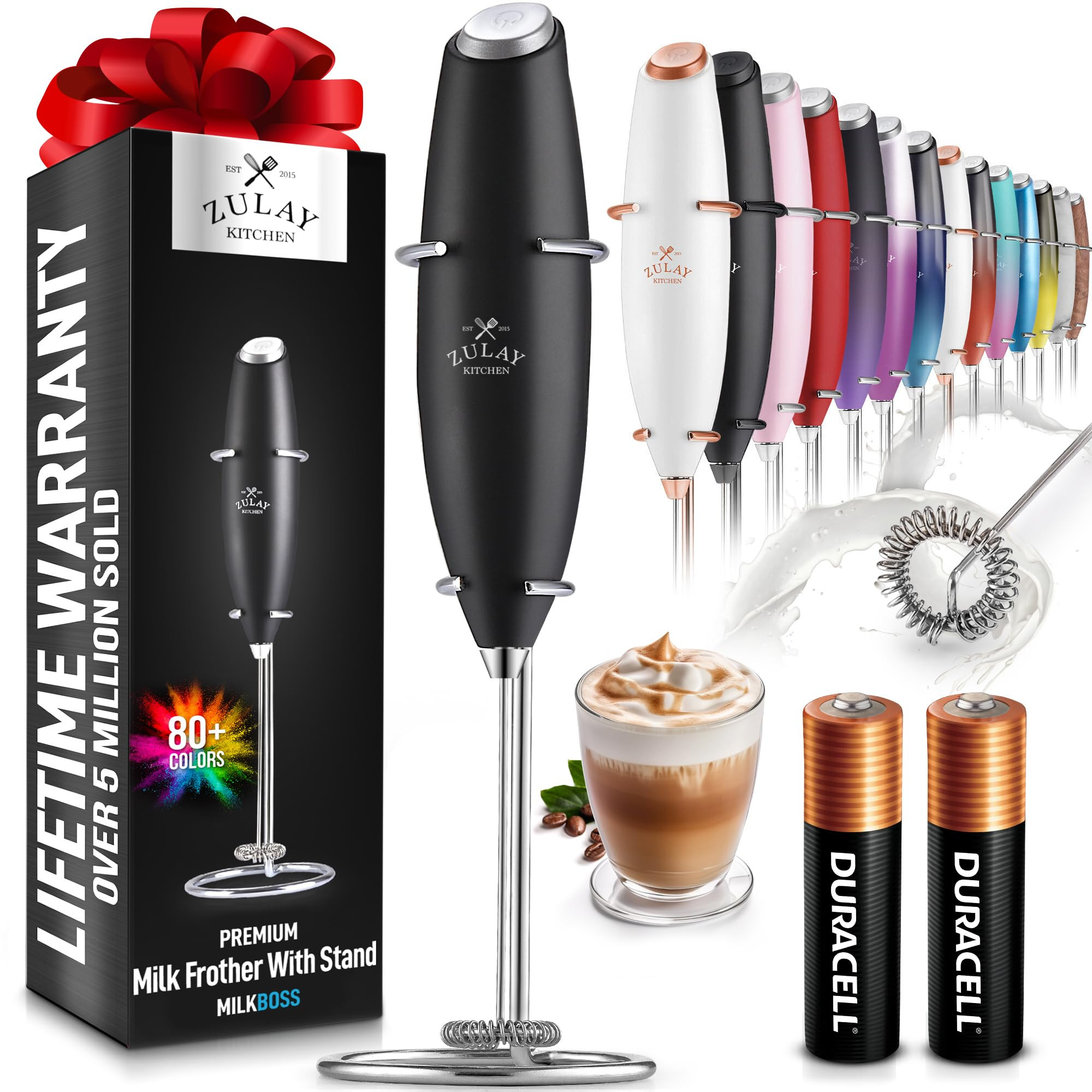 Zulay Kitchen Powerful Milk Frother Wand With 2 Duracell Batteries - Ultra Fast Handheld Drink Mi... | Amazon (US)