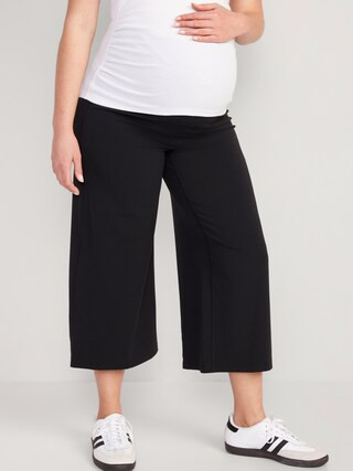 Maternity Rollover-Waist PowerLite LYCRA® ADAPTIV Cropped Wide-Leg Pants | Old Navy (US)