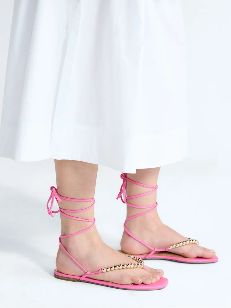 Free Assembly Women's Beaded Wrap Sandals | Walmart (US)