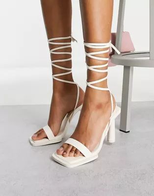 Public Desire L'Amour square rand heel sandals in cream | ASOS (Global)