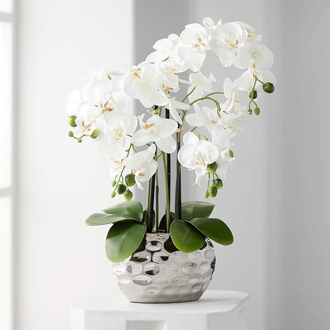 Dahlia Studios White Phalaenopsis 23" H Faux Orchid in Silver Ceramic Pot | Amazon (US)