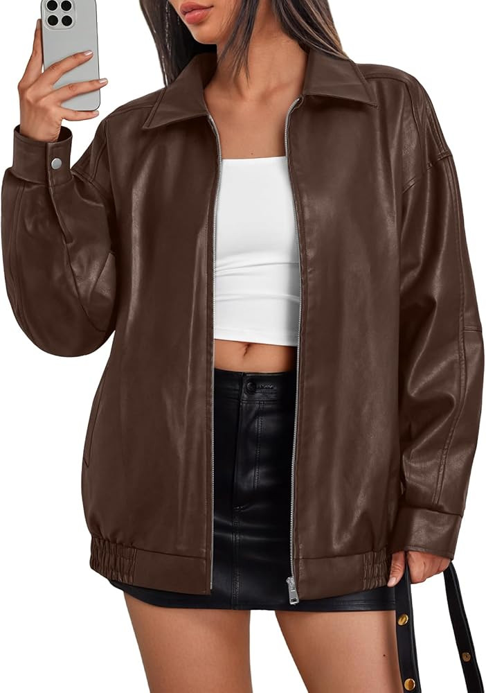 Trendy Queen Womens Leather Jacket, Oversized Going Out & Everyday Statement Piece, Bomber Jackte... | Amazon (US)