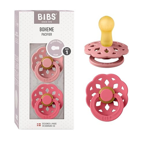 Bibs Pacifiers 0-6 Months | Boheme Collection 2-Pack | BPA-Free Round Nipple | Made in Denmark | Dusty Pink/Coral Color Pacifier | Amazon (US)