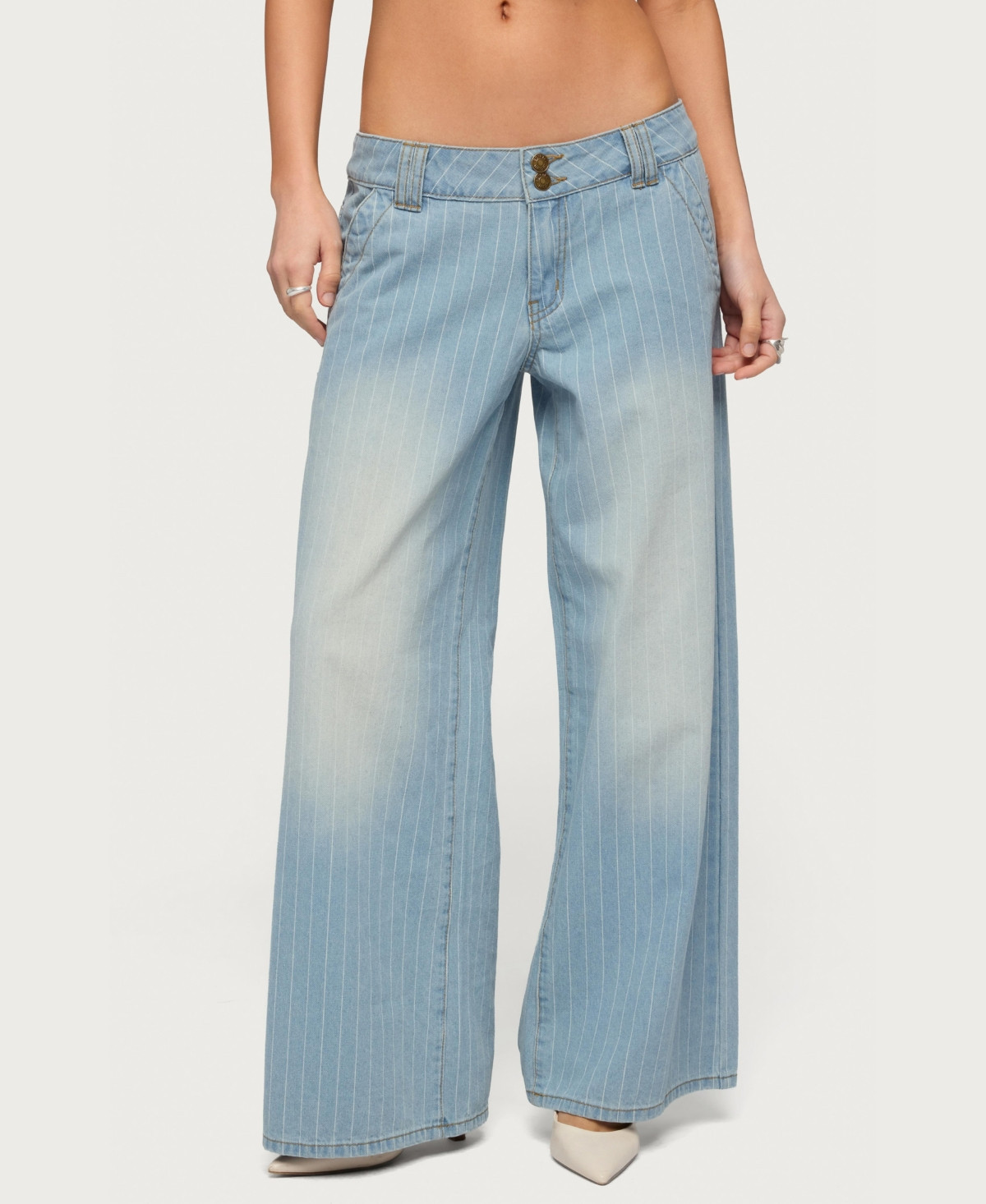 Edikted Women's Cory Striped Low Rise Jeans - Light-blue | Macy's