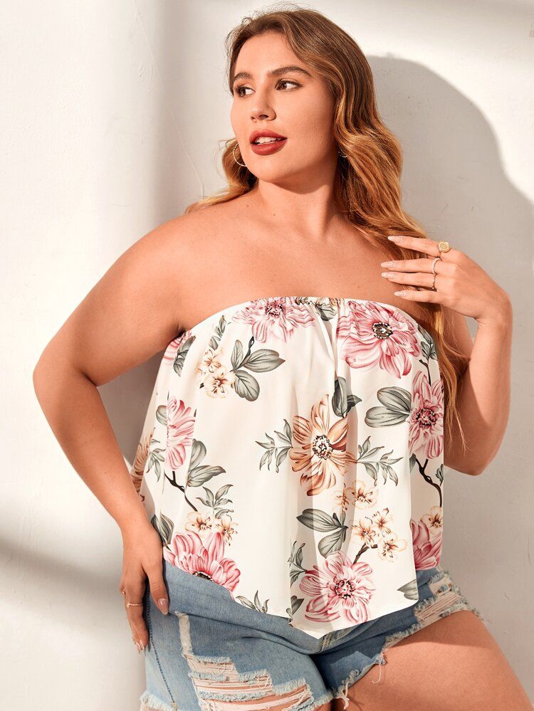 New
     
      Plus Floral Print Tube Bandana Top | SHEIN