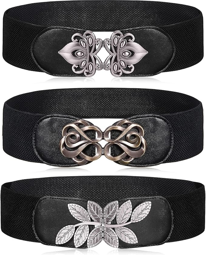 3 Pieces Vintage Wide Elastic Stretch Waist Belt Retro Cinch Buckle Belt Dress Belt for Women Gir... | Amazon (US)