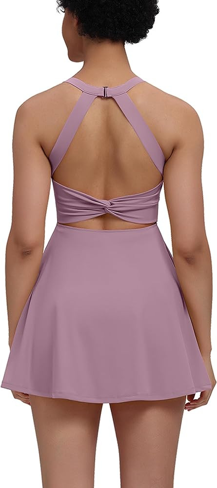 Womens Tennis Workout Dress with Easy Bathroom Shorts Romper Cut Out Twisted Athletic Dresses for... | Amazon (US)