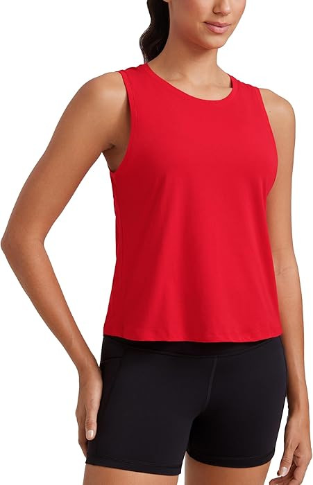 CRZ YOGA Women's Pima Cotton Sleeveless Loose Tank Tops Exercise Gym Yoga Tops Athletic Shirts | Amazon (US)