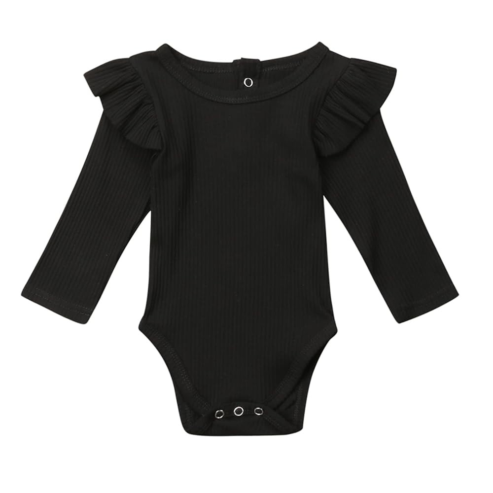 Mubineo Infant Baby Girl Basic Plain Rib Knit Ruffle Long Sleeve Romper Bodysuit Tops | Amazon (US)
