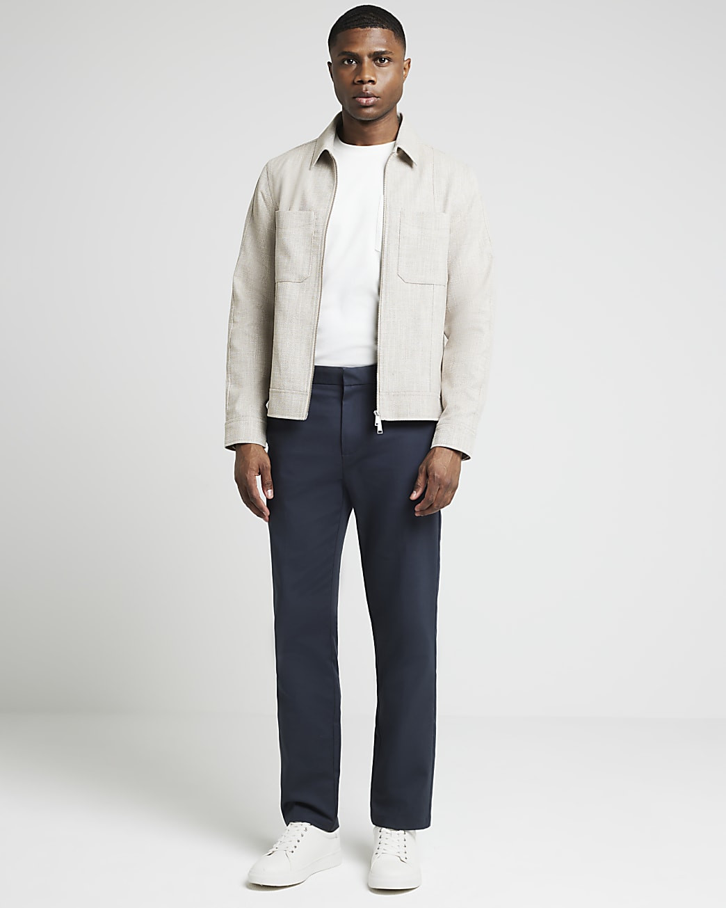 Beige slim fit smart harrington jacket | River Island (UK & IE)