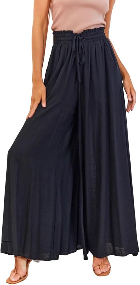 YOCUR Women Summer Beach Vacation Pants High Waisted Wide Leg Pants Printed Loose Flowy Palazzo L... | Amazon (US)