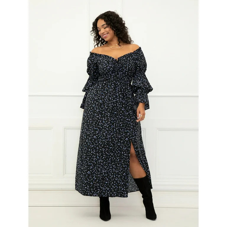 ELOQUII Elements Women's Plus Size Off The Shoulder Maxi Dress With Cinch - Walmart.com | Walmart (US)