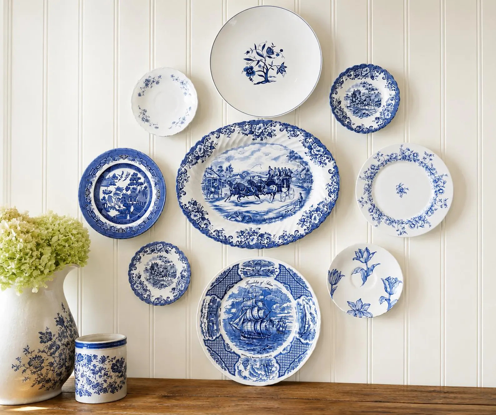 Vintage Blue White Plate Wall Set English Ironstone Cottage Decor | Etsy (Global)