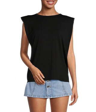Kelia Muscle Shouldler Pad Sleeveless Crew Neck Knit Tank | Dillard's