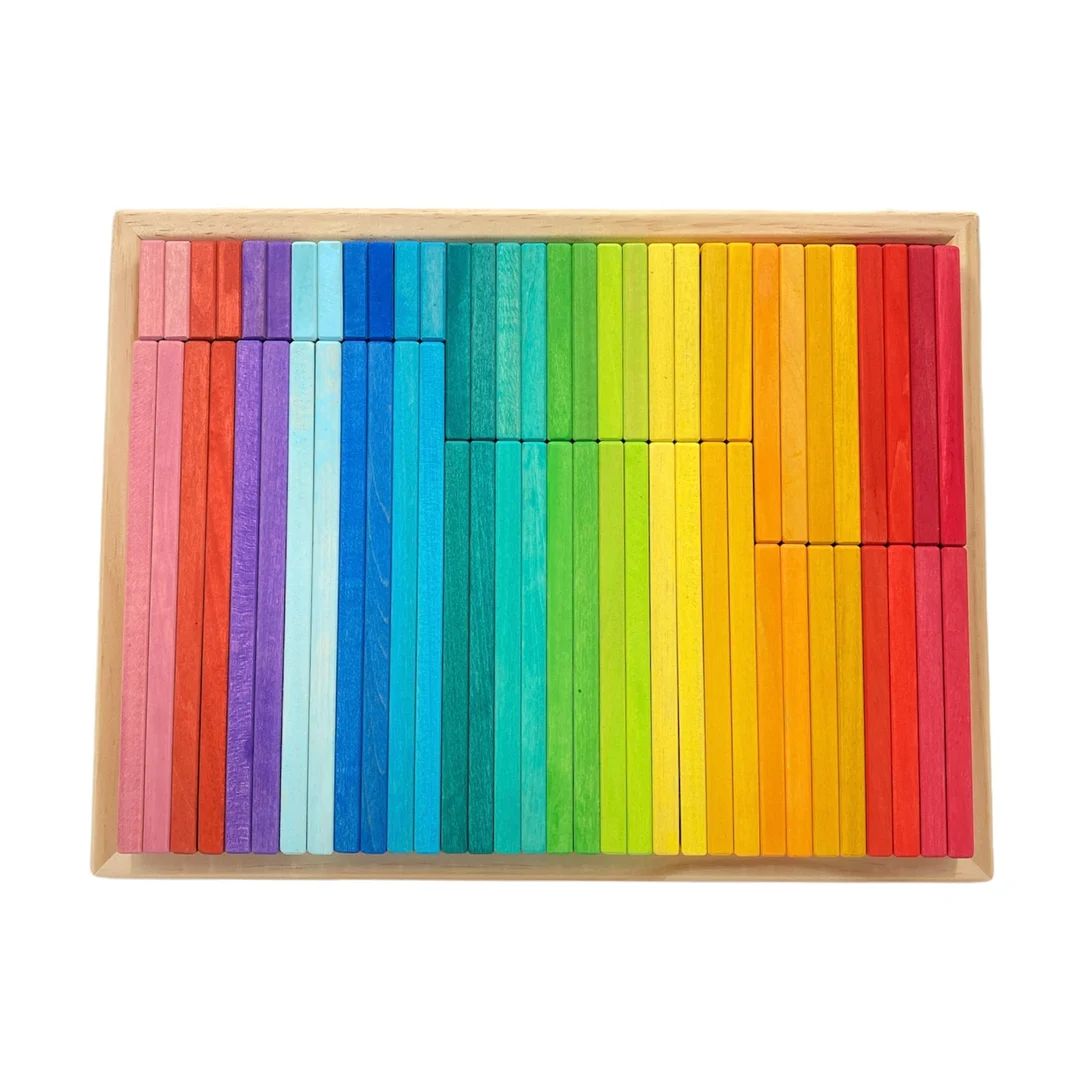 64 Pcs Large Wooden Rainbow Building Slats with Storage Tray | Etsy (US)