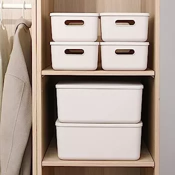 Plastic Storage Baskets with Lid Organizing Container Knit Storage Organizer  Bin