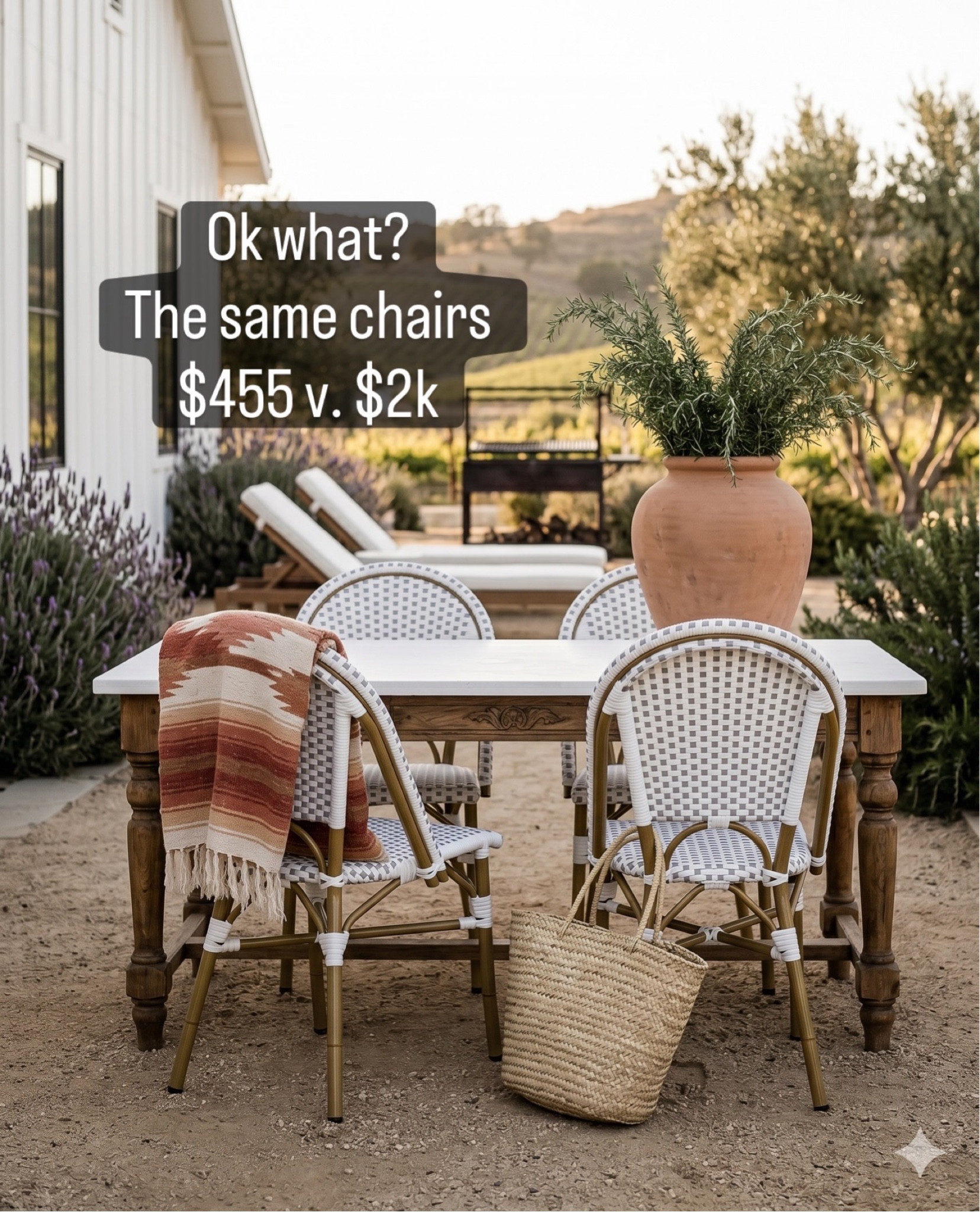 Fresh bistro chairs - 4 for $400 on Amazon. 4 for $2k at big name brands 
“Señora life, Walmart, pottery barn, dupes 

#LTKHome #LTKOver40