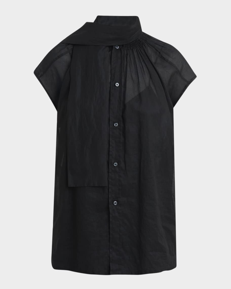 Plan C Scarf-Neck Button-Down Blouse | Neiman Marcus