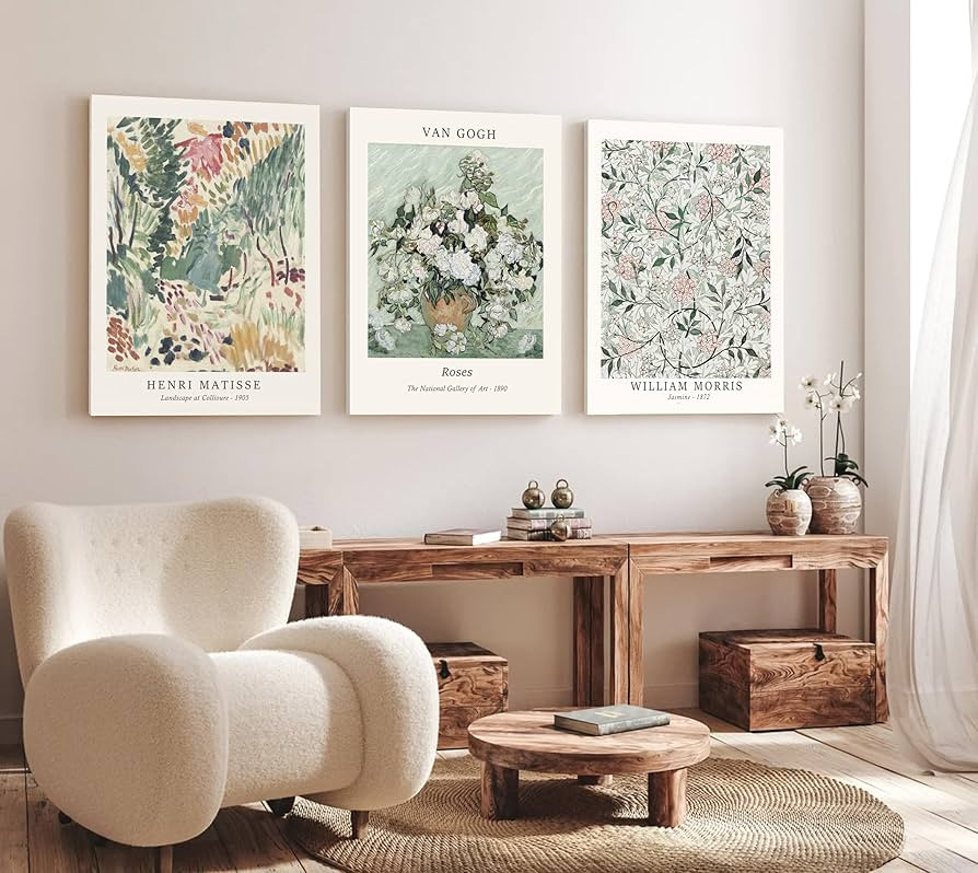 Induslyfe Large Framed Sage Green Vintage Wall Art Canvas Decor Set of 3, Matisse Wall Art Prints... | Amazon (US)