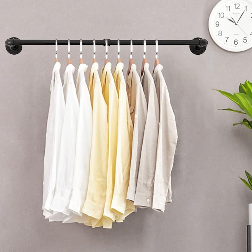 Industrial Pipe Clothes Rack 38.4", Wall Mounted Garment Rack Space-Saving Hanging Clothes Rack Deta | Amazon (US)