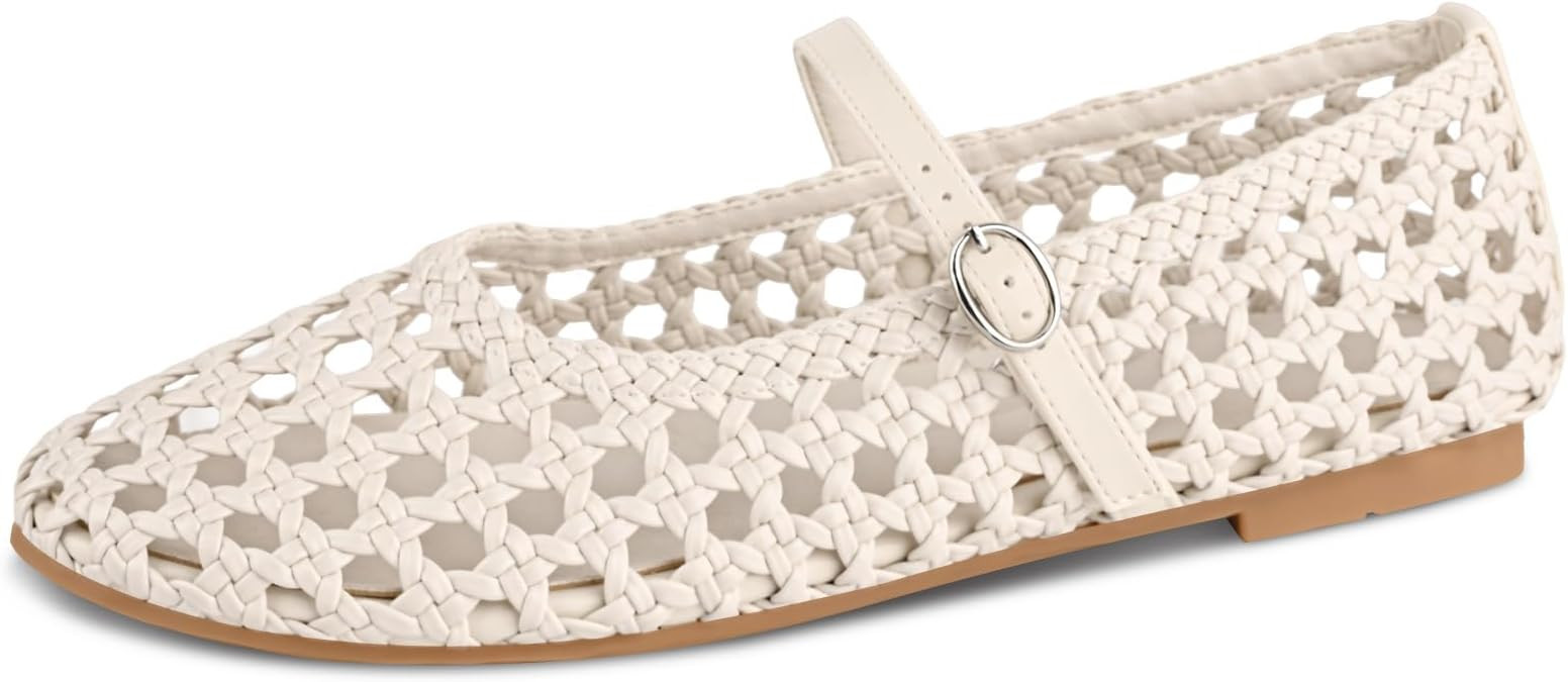 Woven Ballet Flats for Women Round Toe Mary Jane Shoes | Breathable, hollow out mesh, comfortable... | Amazon (US)