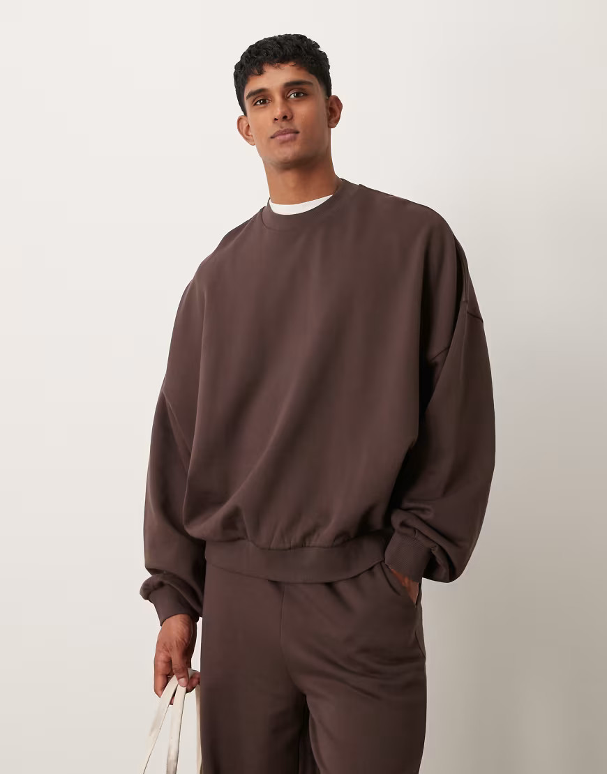 ASOS DESIGN essential extreme oversized sweatshirt in brown | ASOS (Global)