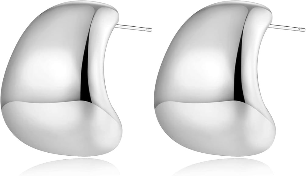 Dainty Chunky Thick Earrings for Women,Gold Silver Polished Earrings Lightweight Jewelry Gifts | Amazon (US)