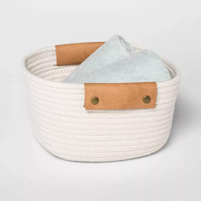 11" Decorative Coiled Rope Square Base Tapered Basket Small White - Threshold™ | Target