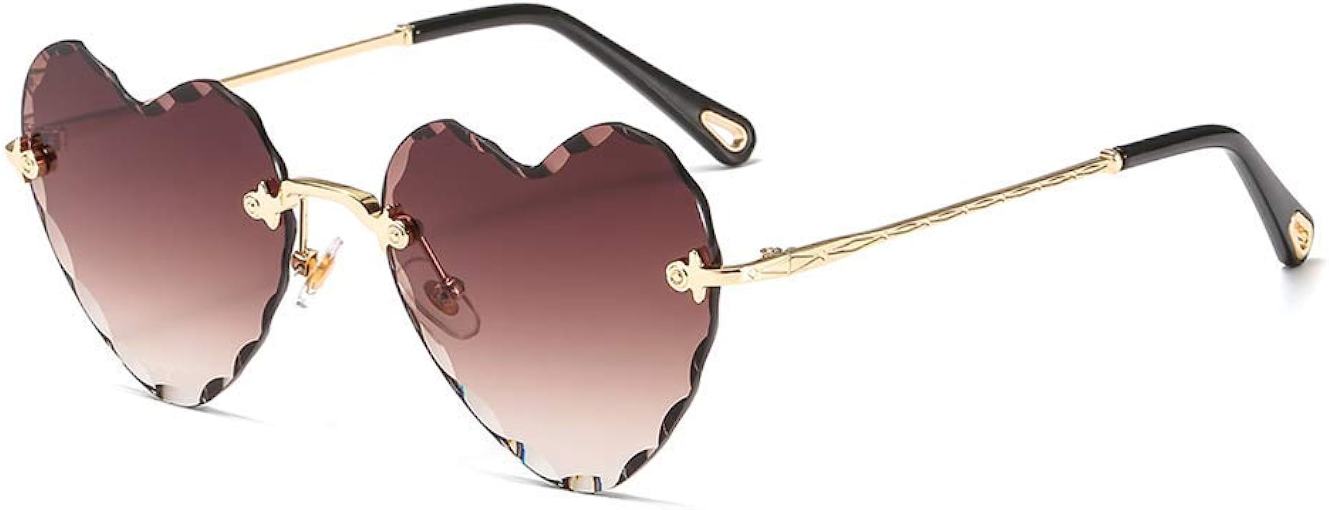Heart Sunglasses Rimless Thin Metal Frame Heart Shaped Sun Glasses Cute Eyewear UV400 for Women | Amazon (US)