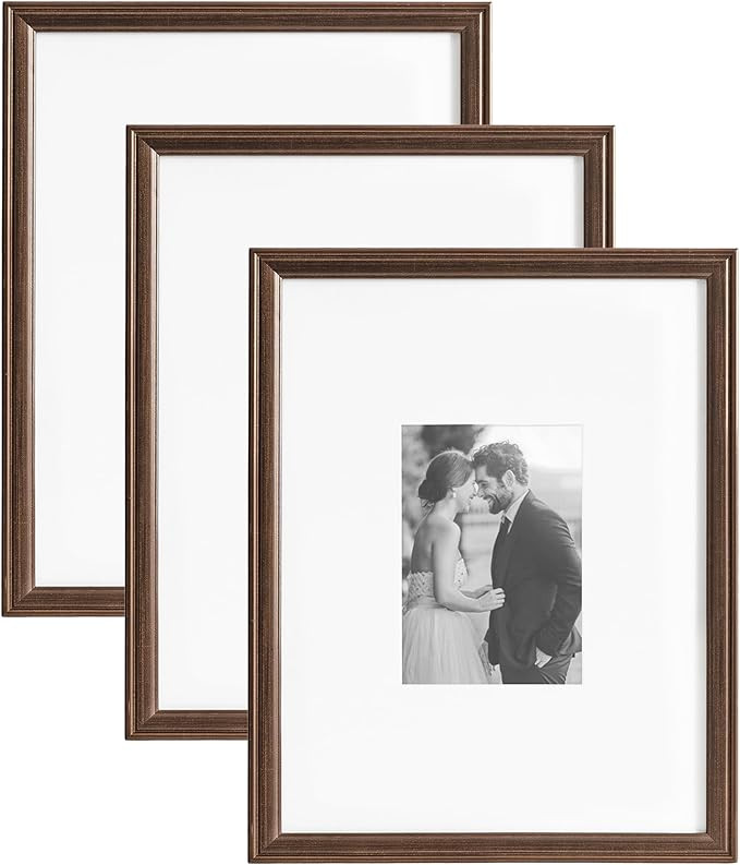 Kate and Laurel Adlynn Rectangle Picture Frame Set of 3, 11 x 14 matted to 5 x 7, Bronze, Vintage... | Amazon (US)