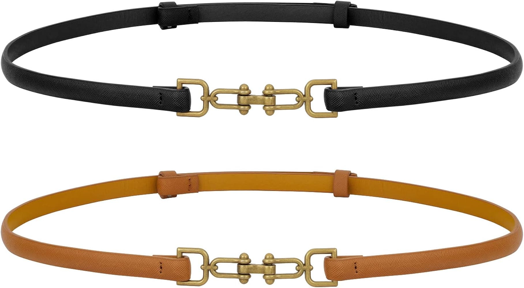 2 Pack Leather Skinny Women Belt Adjustable Thin Waist Belts with Alloy Buckle for Dresses | Amazon (US)