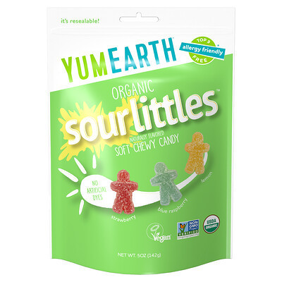 YumEarth, Organic SourLittles™, Soft Chew Candy, Strawberry, Blue Raspberry, Lemon, 5 oz (142 g) | iHerb