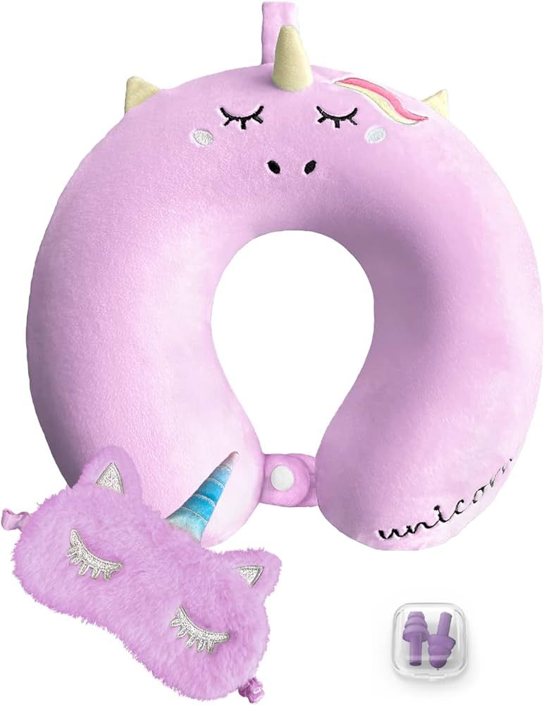 urnexttour Travel Neck Pillow for Kids, Unicorn Memory Foam Pillow with Cute Sleep Mask & Earplug... | Amazon (US)