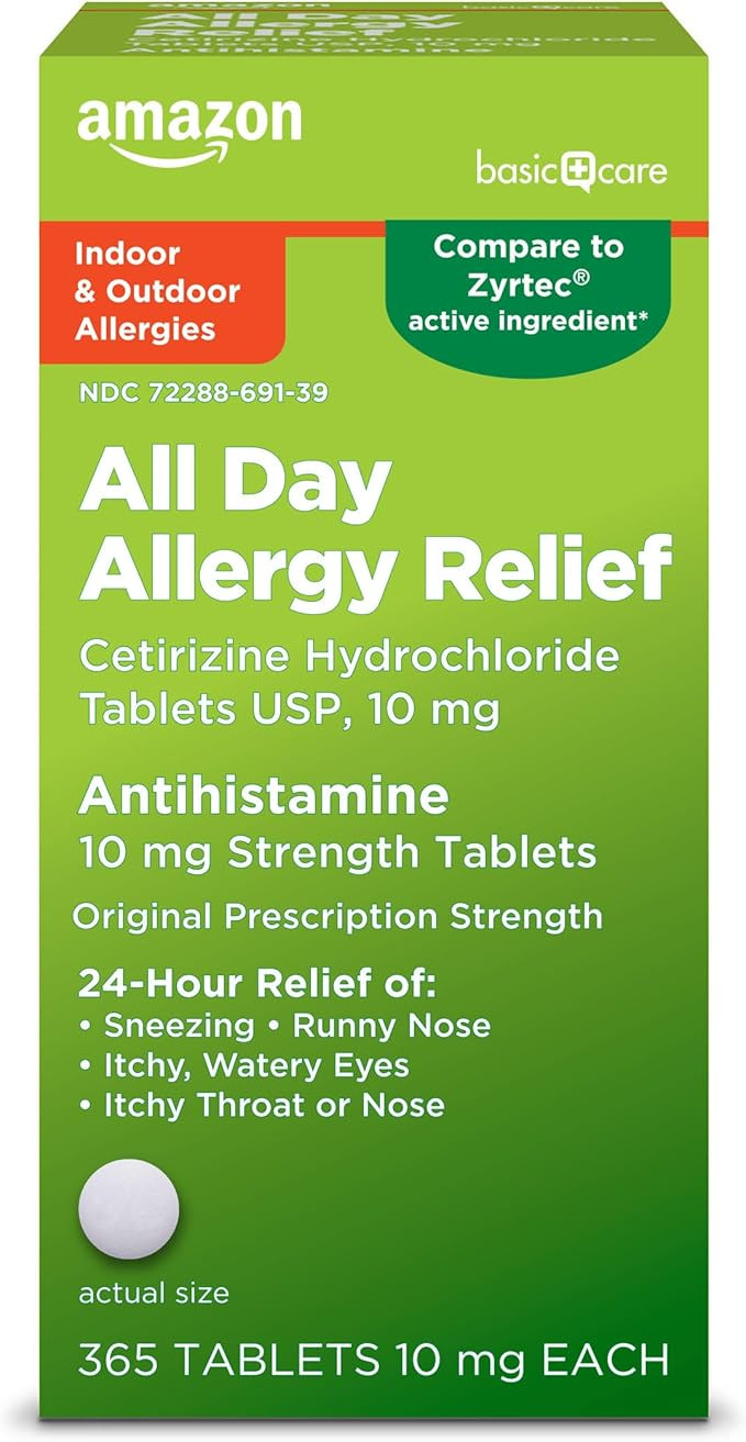 Amazon Basic Care All Day Allergy, Cetirizine Hydrochloride Tablets, Antihistamine, 10 mg, 365 Co... | Amazon (US)