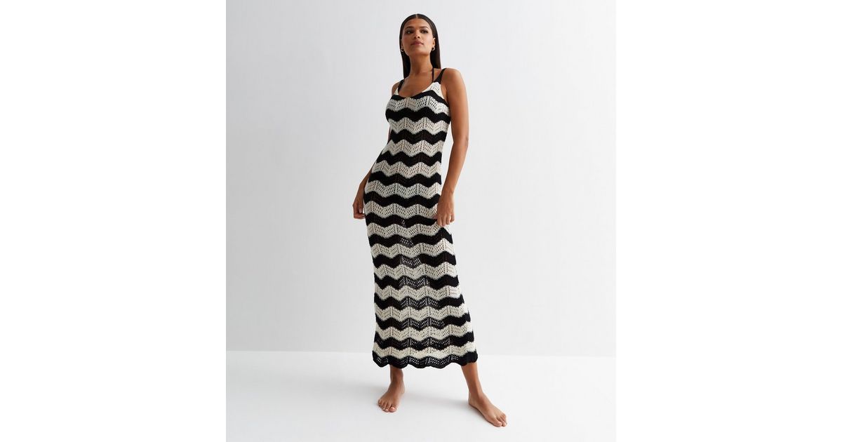 Black Stripe Crochet Knit Maxi Beach Dress | New Look | New Look (UK)