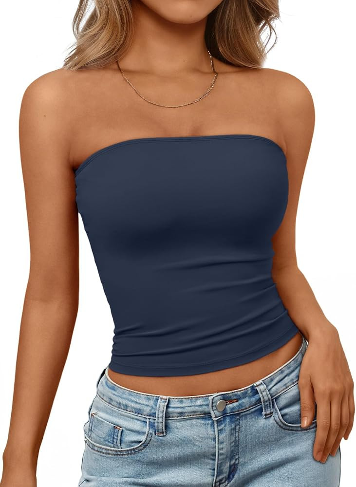 Trendy Queen Women's Strapless Bandeau Crop Top | Amazon (US)