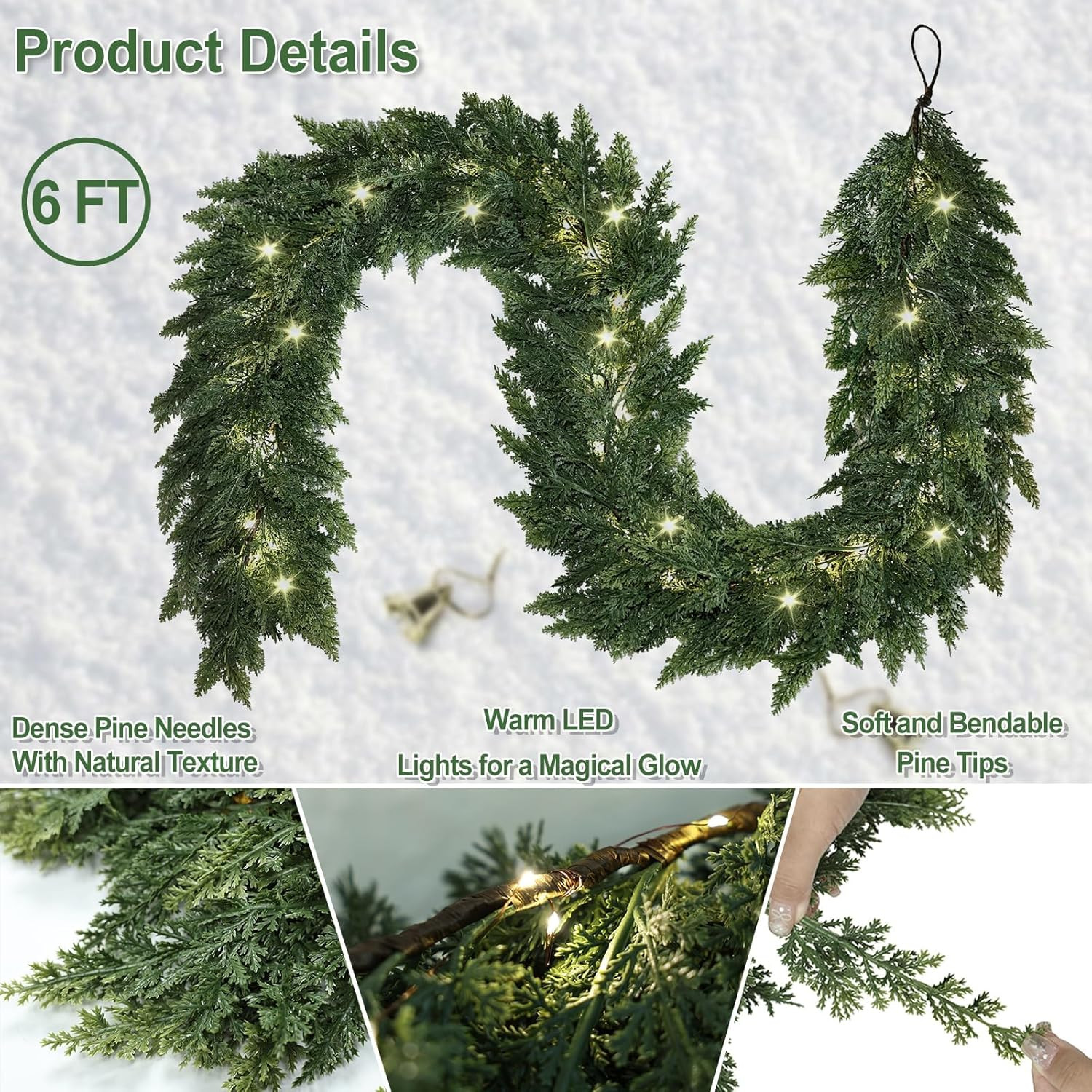 Realistic Christmas Garland with Lights-8 Lighting Modes 6FT Real Touch Lush Artificial Prelit Ce... | Amazon (US)