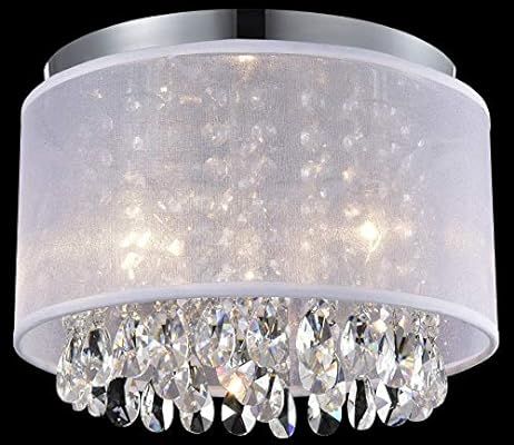 MO&OK Modern Mini Chandelier Net Yarn Drum White Crystal Ceiling Light 3 Light for Bedroom | Amazon (US)