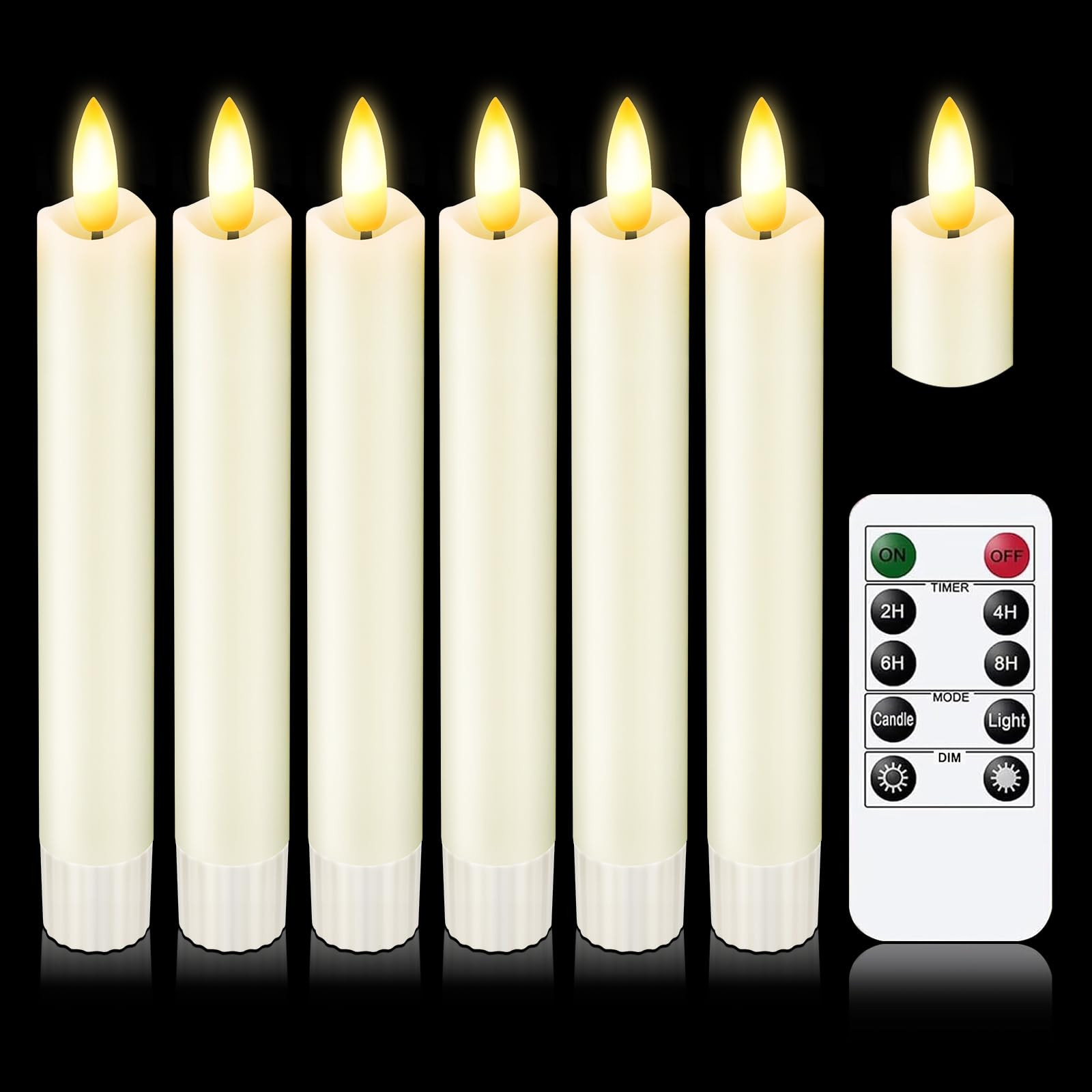 KSWING Upgraded Real Wax Short LED Flameless Taper Candles with Remote, 6 PCS White Candlesticks ... | Amazon (US)