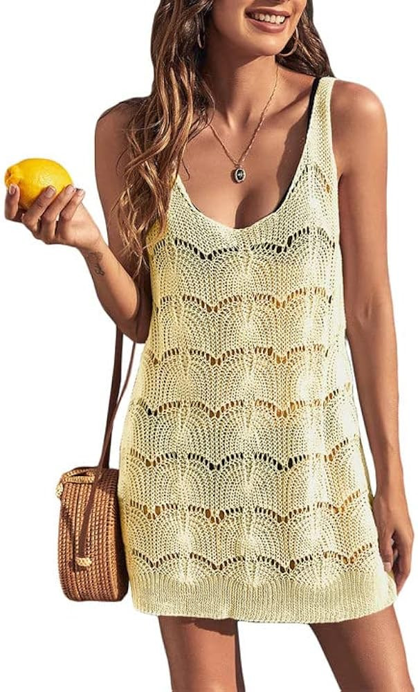 Womens Sexy Crochet Cover Up Swimwear Mesh Dress See Through Fishnet Beach Swimsuit Top | Amazon (US)