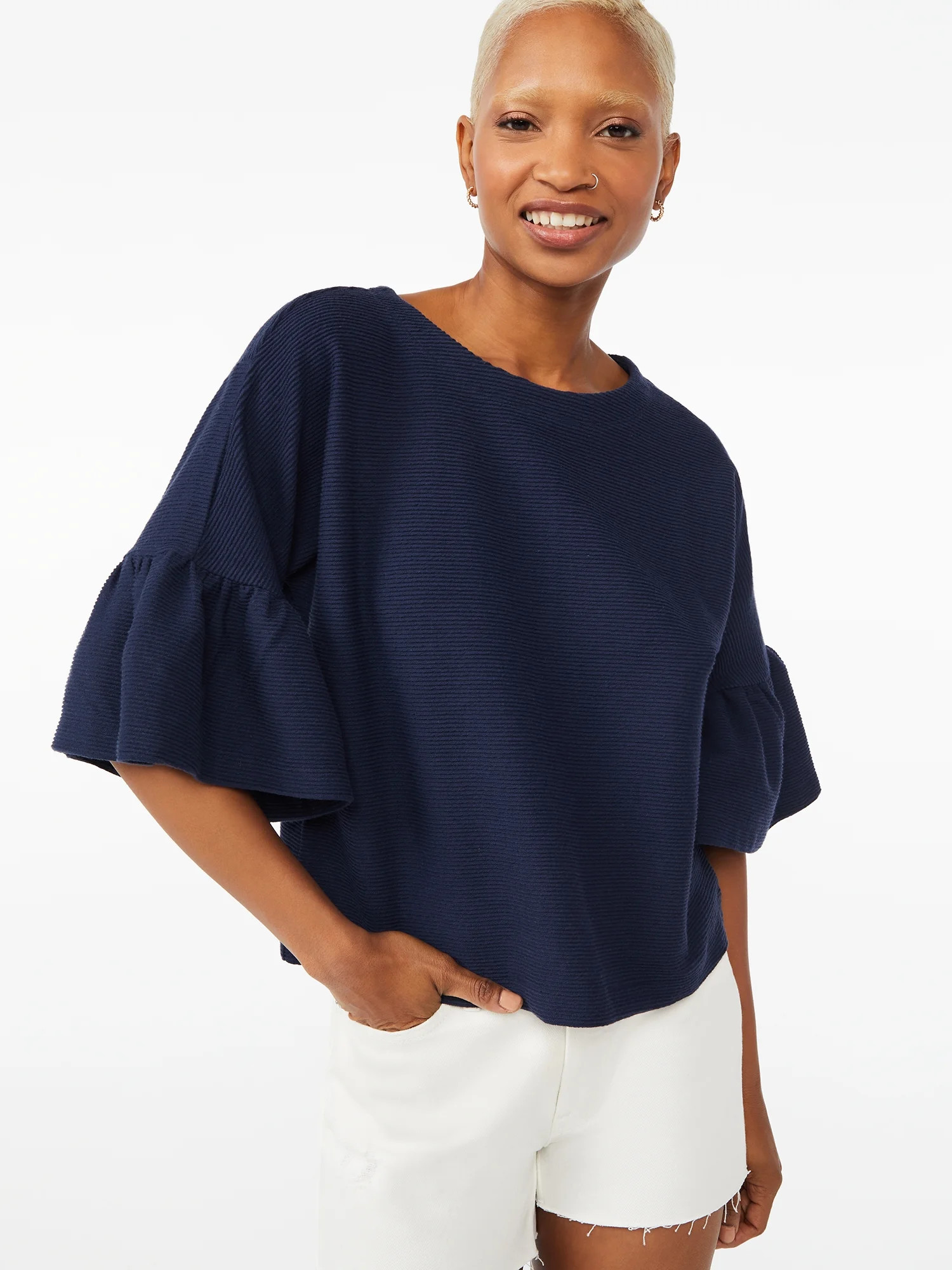 Free Assembly Women's Ruffle Ottoman Top with Dolman Sleeves | Walmart (US)