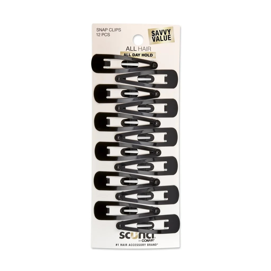 Scunci Open Center Metal Snap Clip Hair Barrettes  Black  12 Count | Walmart (US)