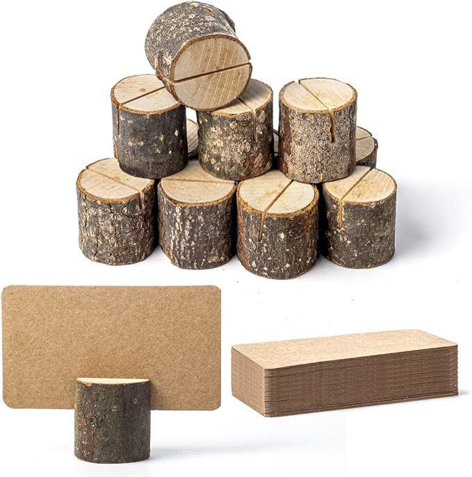 Jofefe 12Pcs Mini Premium Wood Place Card Holders and 24Pcs Kraft Table Place Cards, Rustic Mini ... | Amazon (US)