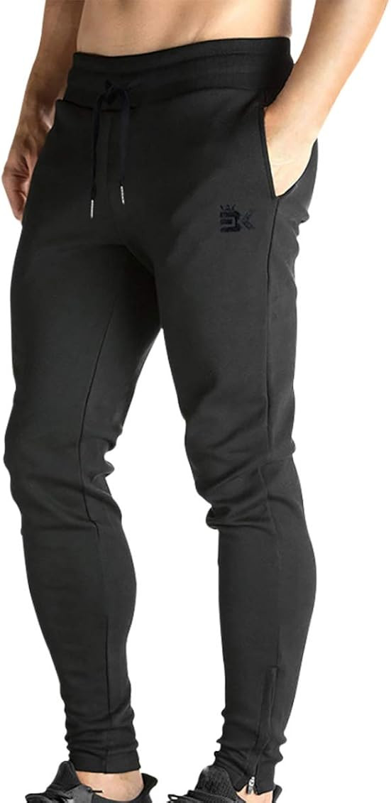 BROKIG Mens Zip Joggers Pants - Casual Gym Workout Track Pants Comfortable Slim Fit Tapered Sweatpan | Amazon (US)