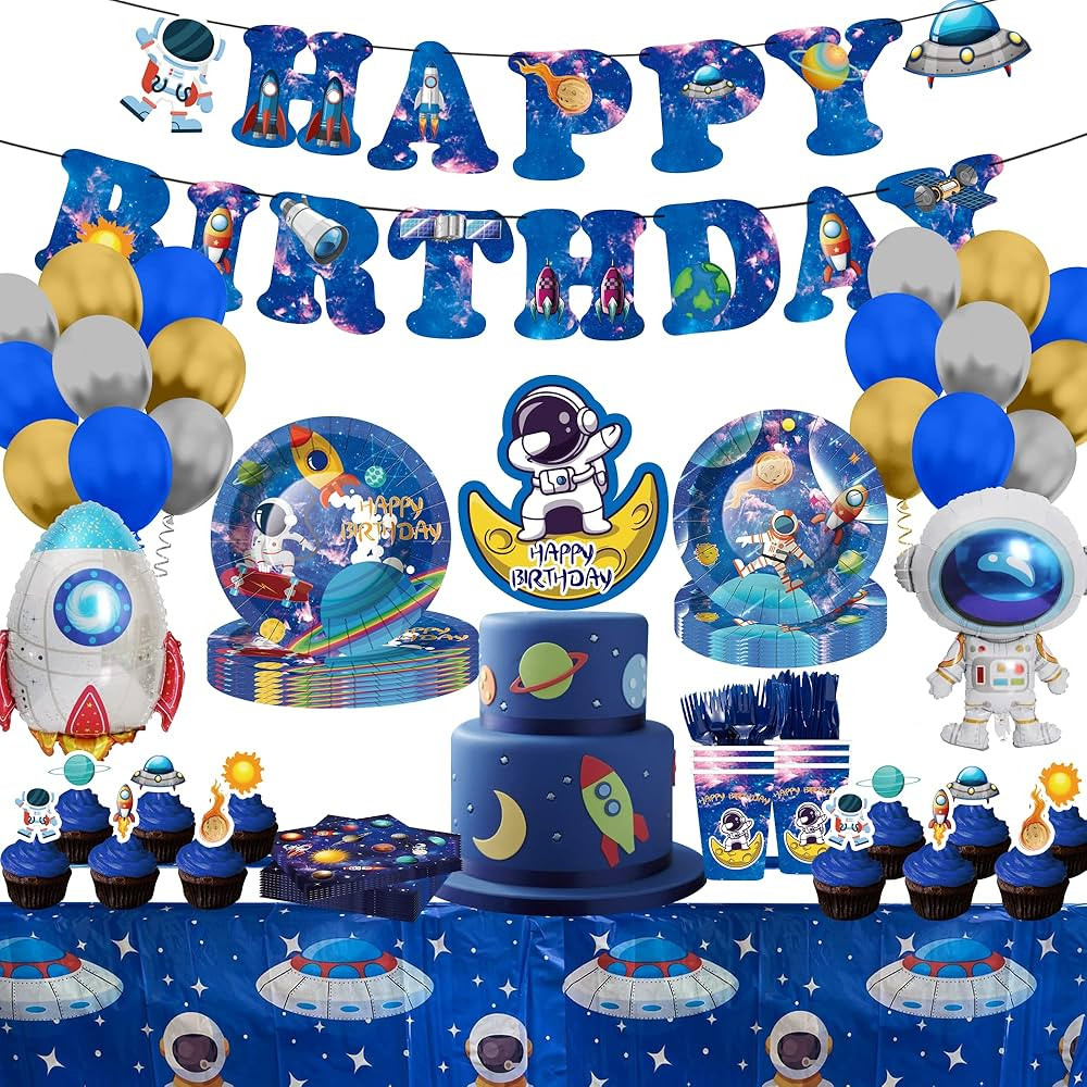 Ftaxiv 141 Pieces Outer Space Party Supplies Galaxy Birthday Party Decorations Happy Birthday Bac... | Amazon (US)