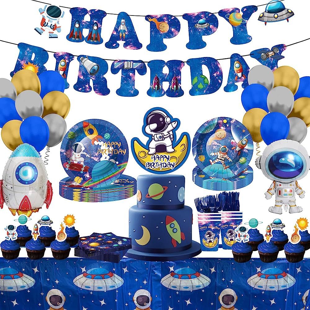 Ftaxiv 141 Pieces Outer Space Party Supplies Galaxy Birthday Party Decorations Happy Birthday Bac... | Amazon (US)